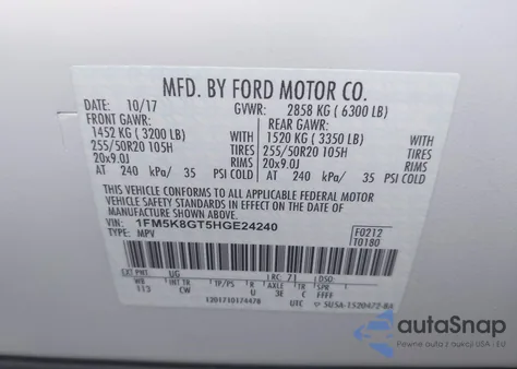 2017 Ford Explorer Sport from USA, damaged, VIN 1FM5K8GT5HGE24240